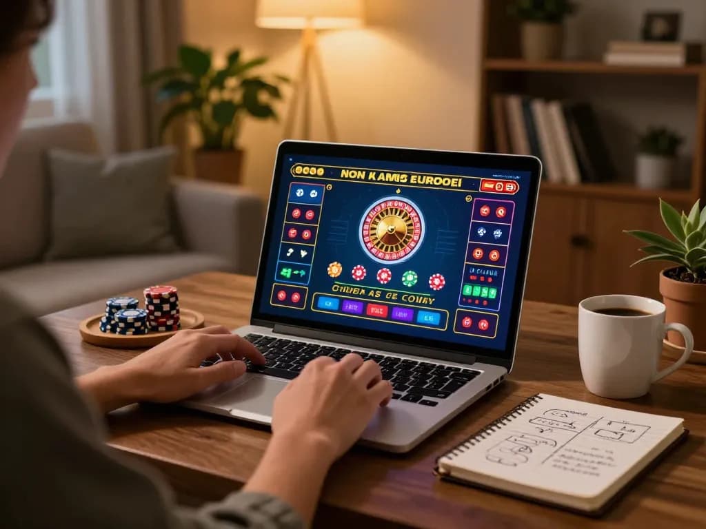 Engaging online casino non aams europei gameplay on laptop with strategic notes present.