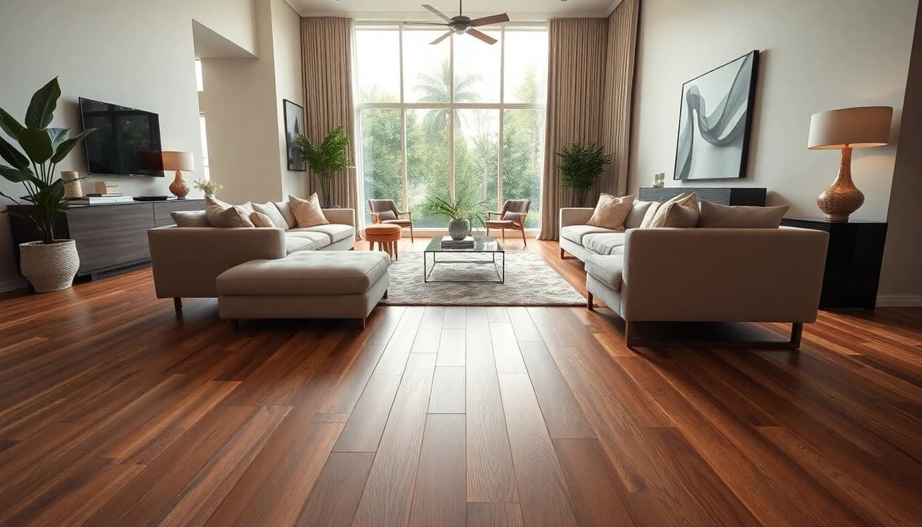 Transform your space with the best lvp flooring, showcasing a stylish living room with walnut finishes.
