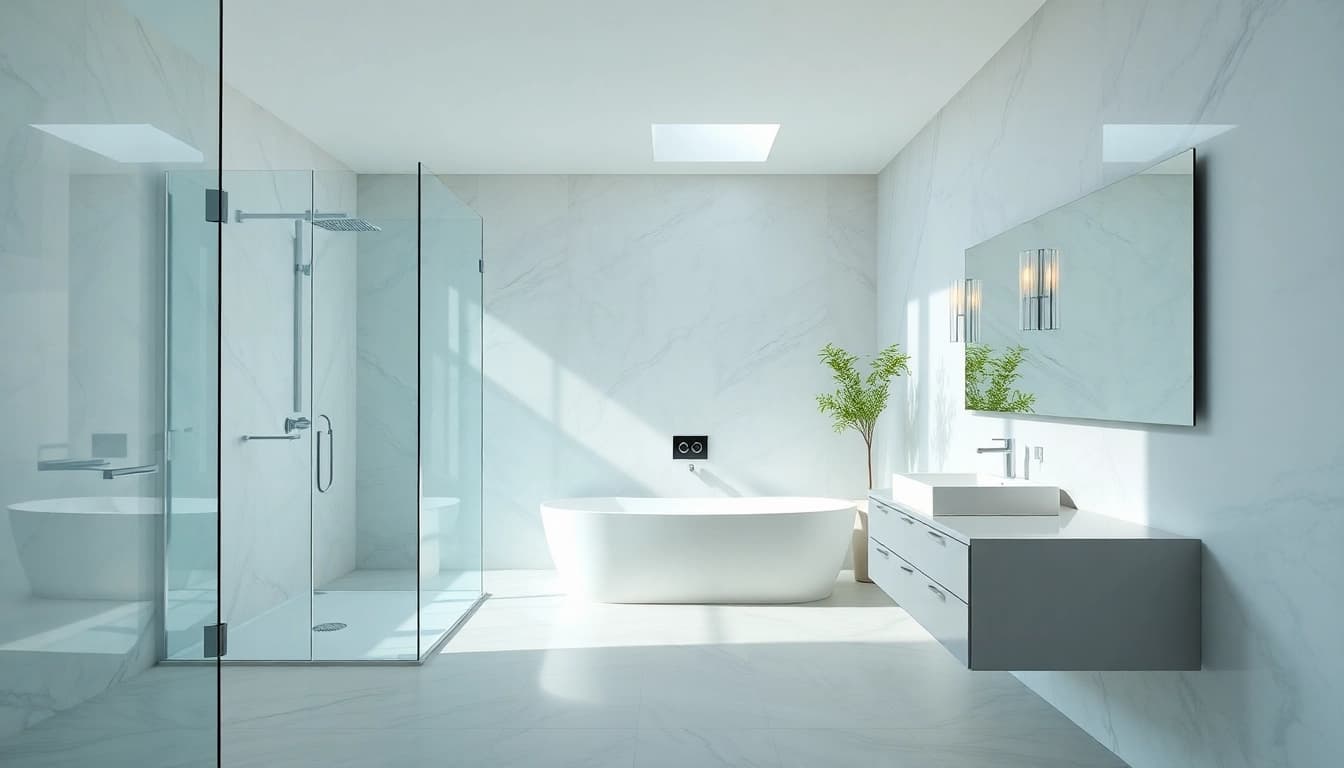 Präsentation von Produkten der sonni sanitär GmbH in modernem Badezimmer-Design.