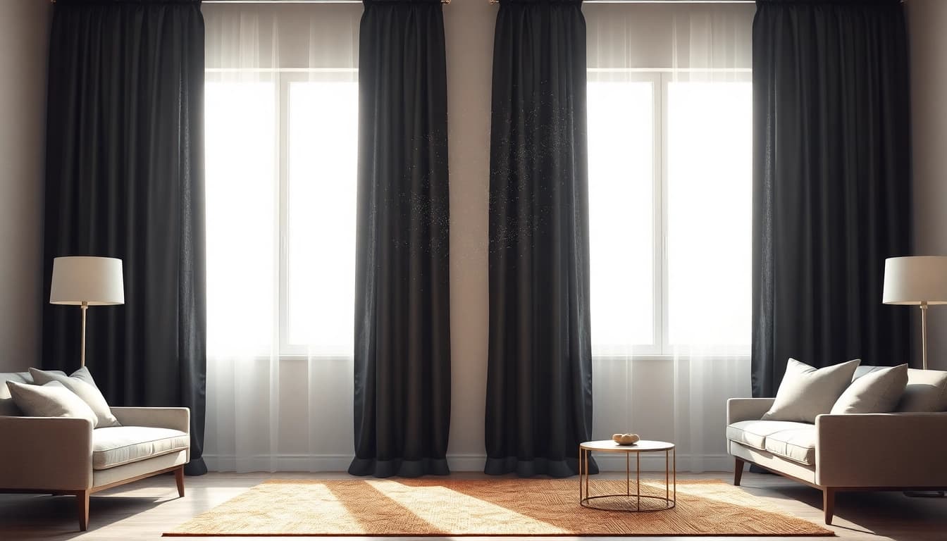 Verduisterende gordijnen die zorgvuldig zijn opgesteld in een sfeervolle kamer voor optimale verduistering.