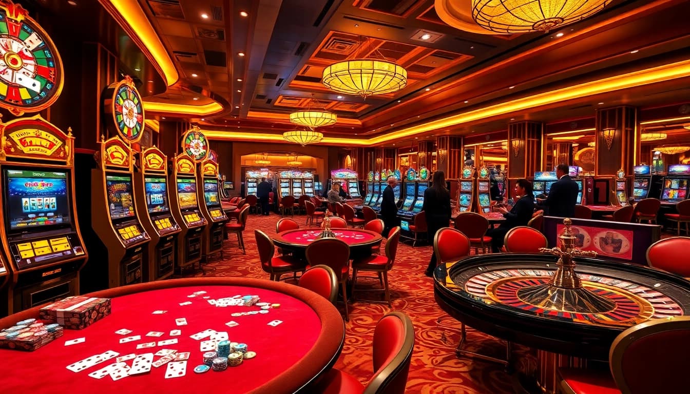 Experience idnslot gaming excitement with vibrant slot machines and casino tables.