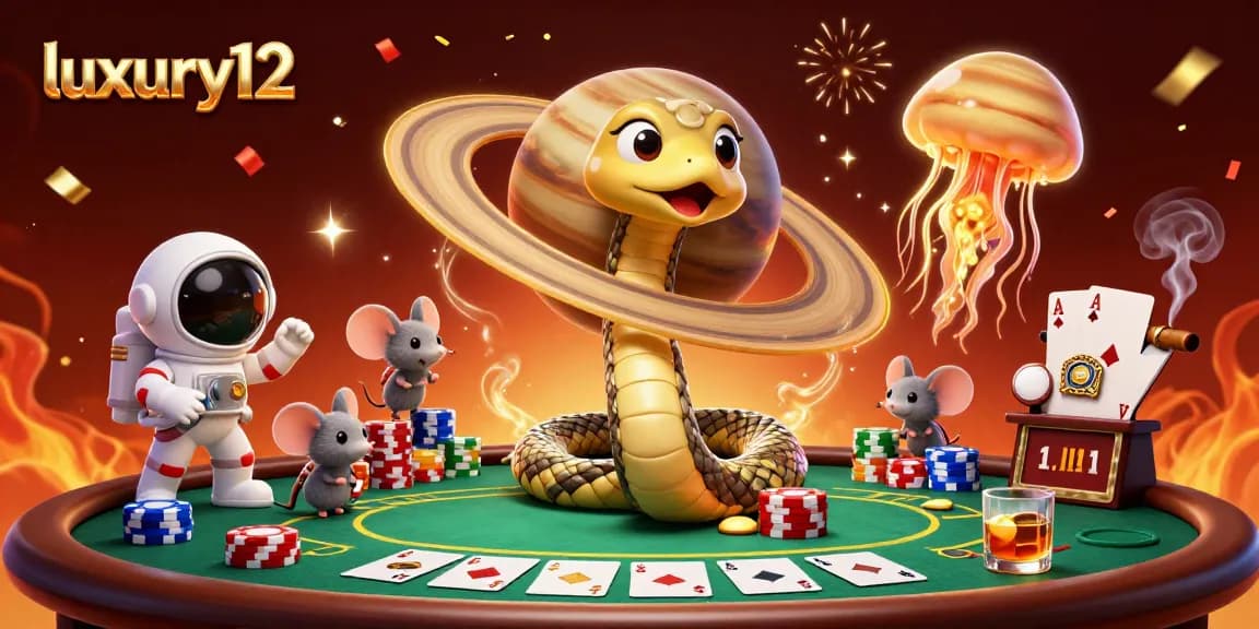 Place bets with luxury12's vibrant casino elements in a cosmic 3D illustration.