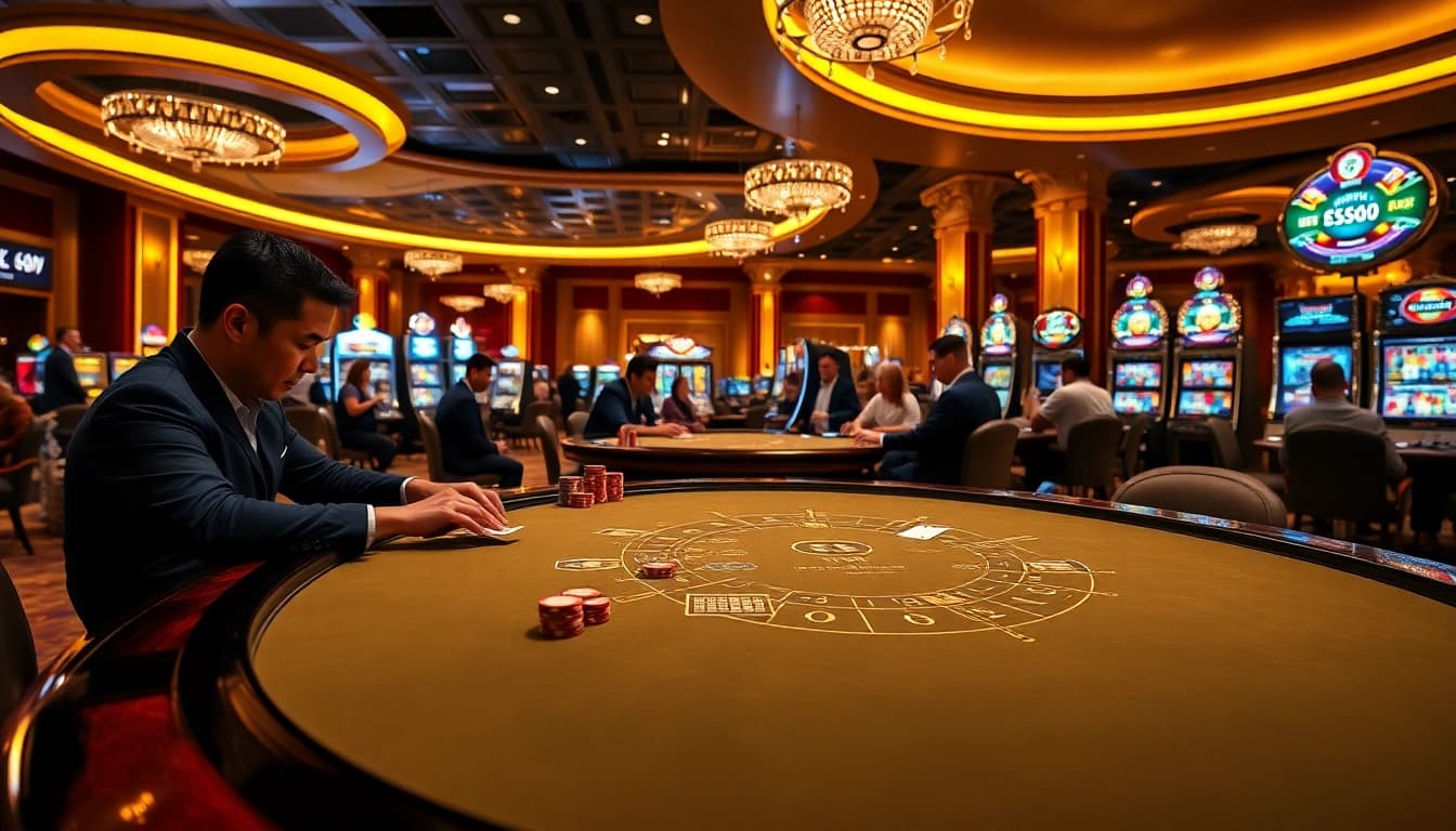 Catch the thrill of action at https://xx88.nl/ with vibrant casino games, chips, and players enjoying their bets.