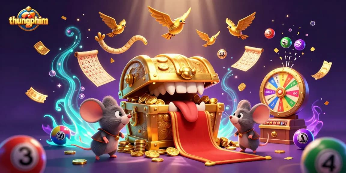 Engage with thungphim treasures as colorful lottery elements burst dynamically in this vibrant casino scene.