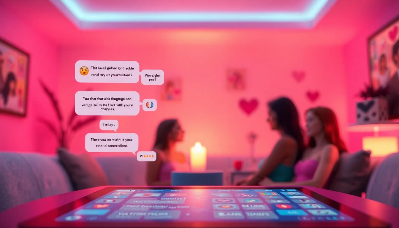 Engaging scene of AI chat interactions, highlighting sex chat AI technology with vibrant avatars and playful elements.