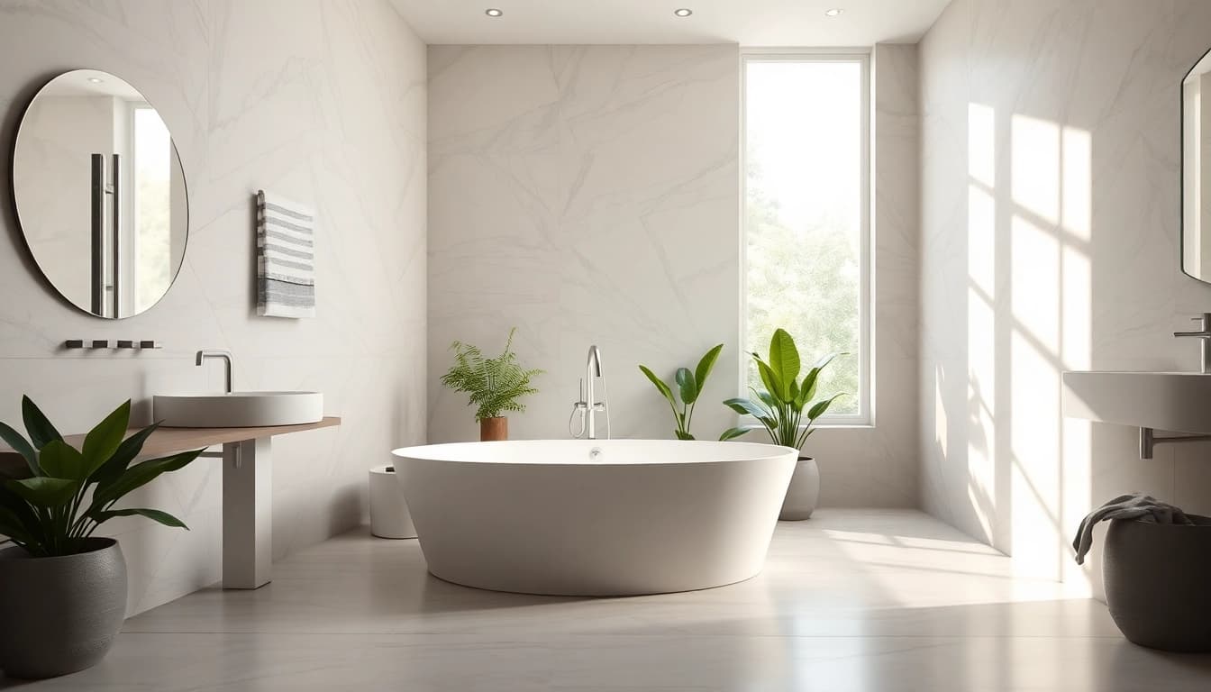Explore stunning bathroom renovation near me showcasing elegant design elements and modern aesthetics.