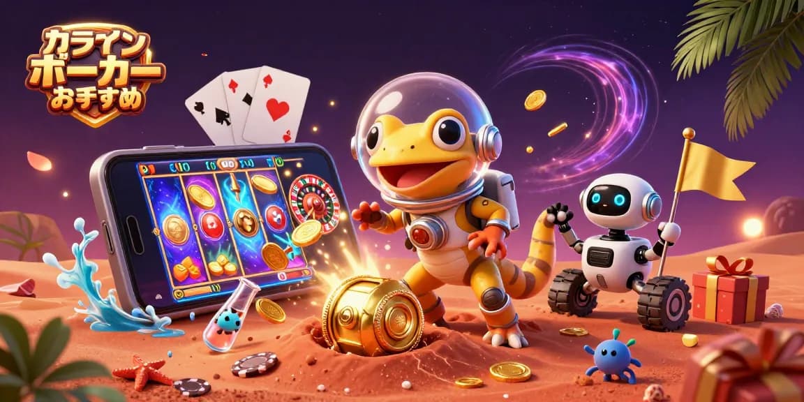 オンラインポーカーで楽しむ、ポーカーやスロットゲームの華やかなシーン。