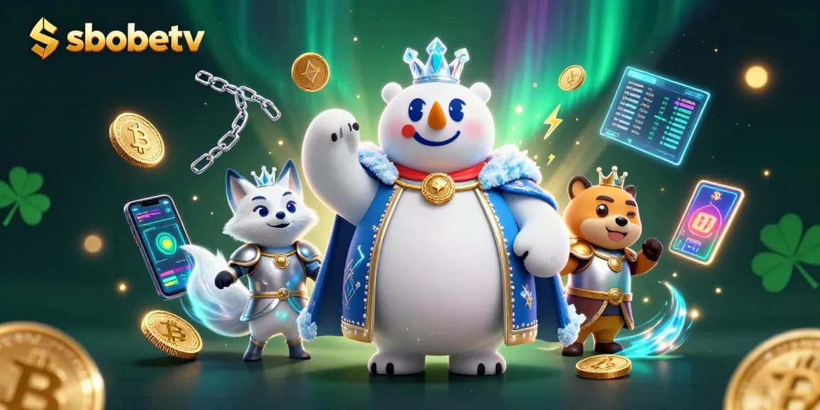 Experience sbobetv with an ultra-detailed 3D casino scene featuring a polar bear king.