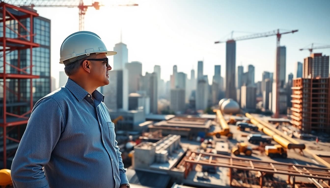 Manhattan Construction Manager collaborating with a team on a construction site in New York City.