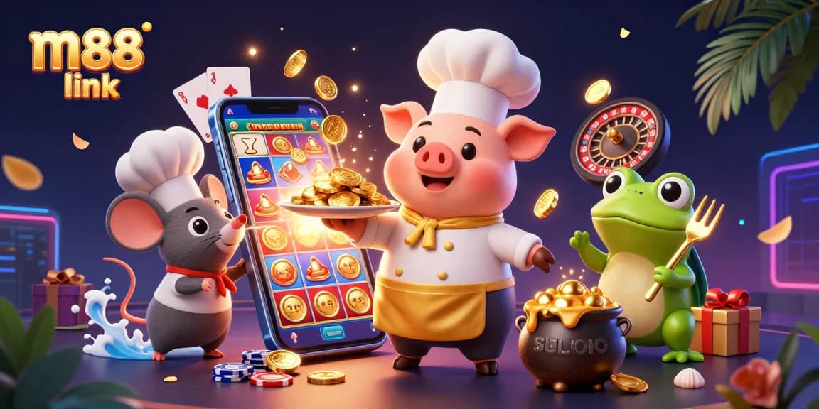 Experience winning with the colorful m88 link featuring gold coins and exciting casino elements.