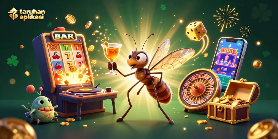 Experience taruhan bola aplikasi with vibrant casino elements and animated characters in a lively scene.
