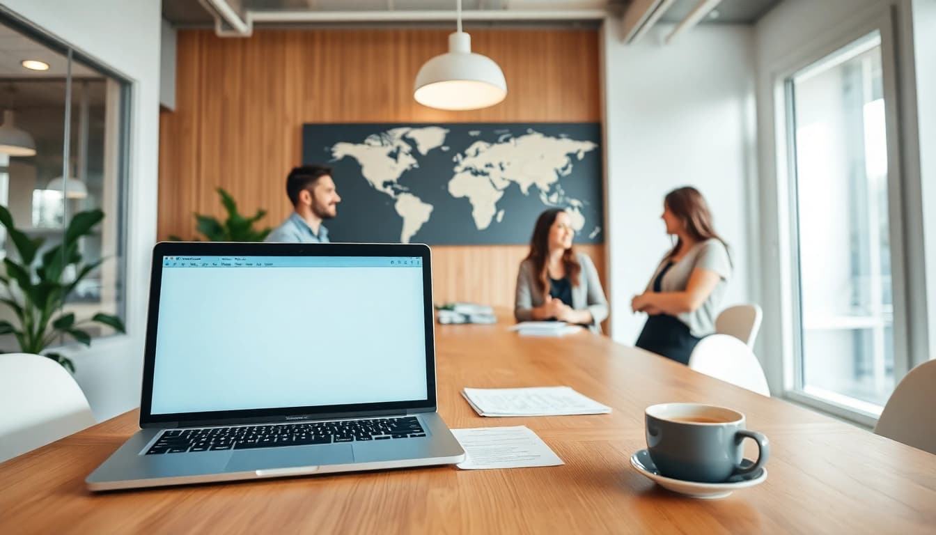 Migration agent in Australia office scene showcasing friendly consultation and professional service.