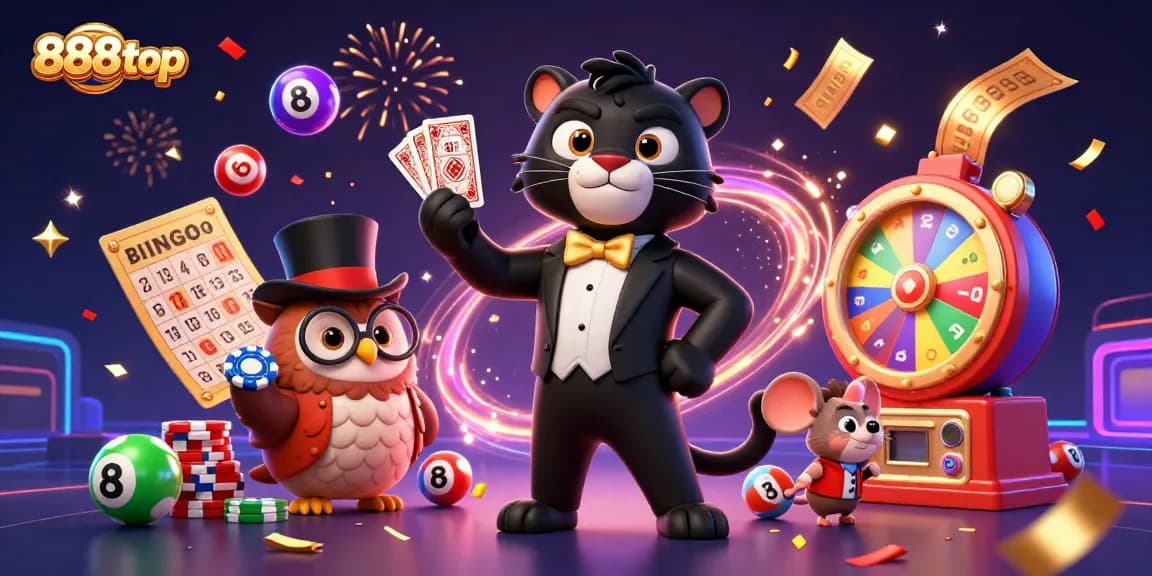 Experience thrilling gaming at 888top with engaging characters and dynamic casino elements.