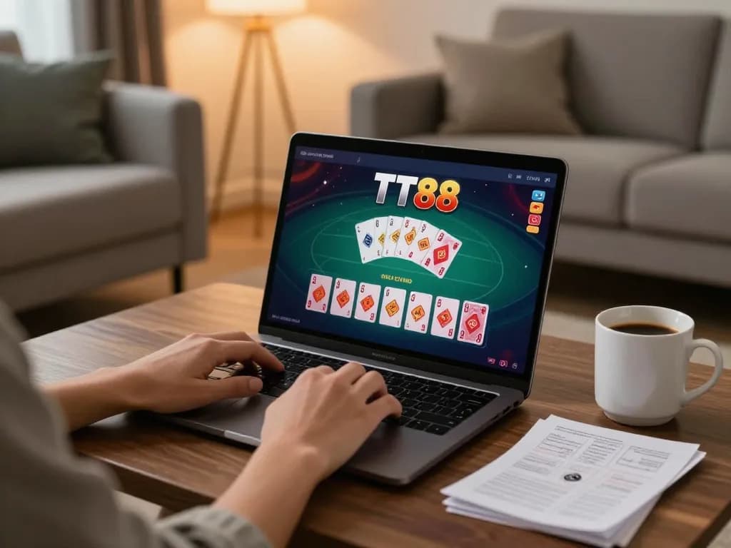 Engaging online poker gameplay using TT88 in a cozy living room setting
