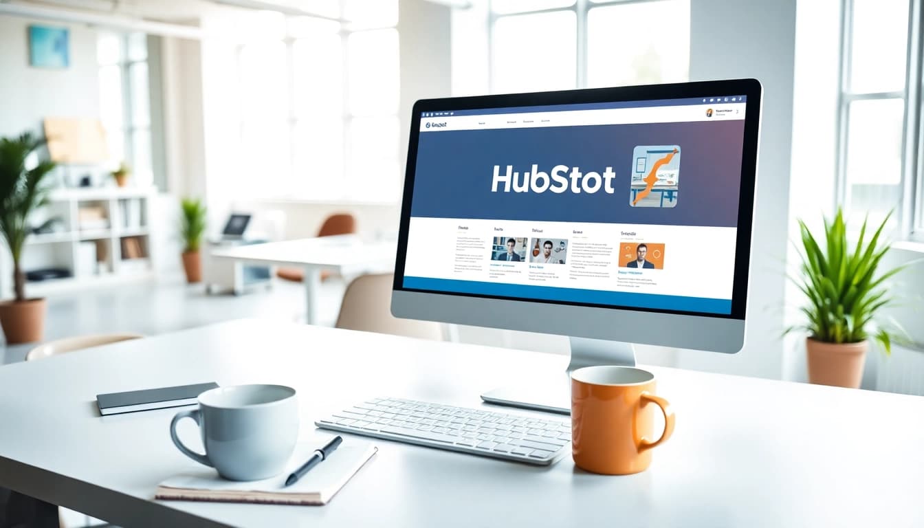 Engaging workspace visual featuring hubspot free tools in action on a computer screen.