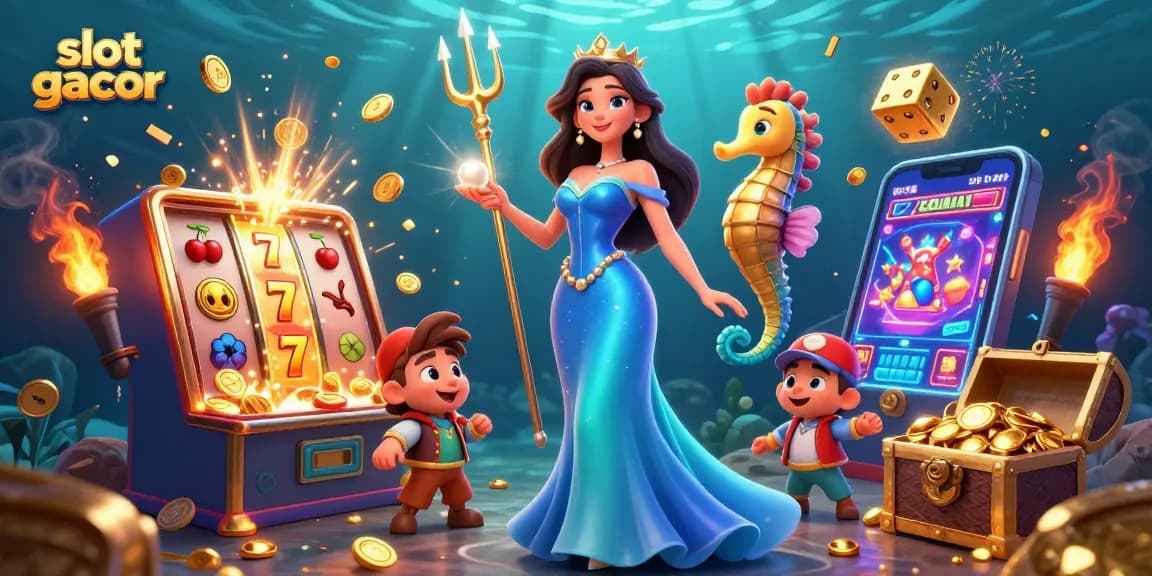 Experience exciting slot gacor action with a stunning underwater scene packed with casino elements.