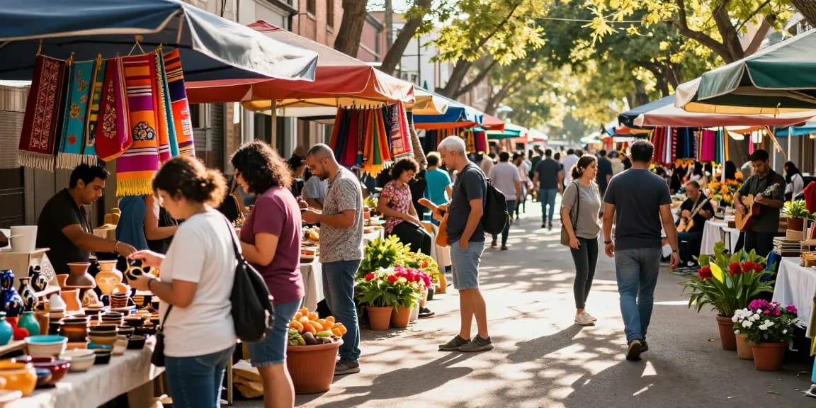 Vibrant marketplace scene with diverse shoppers exploring local crafts at https://forumup.org/shop/search.php?ca_id=&addr1=&addr2=&addr3=&schKeyword= filled with colorful stalls