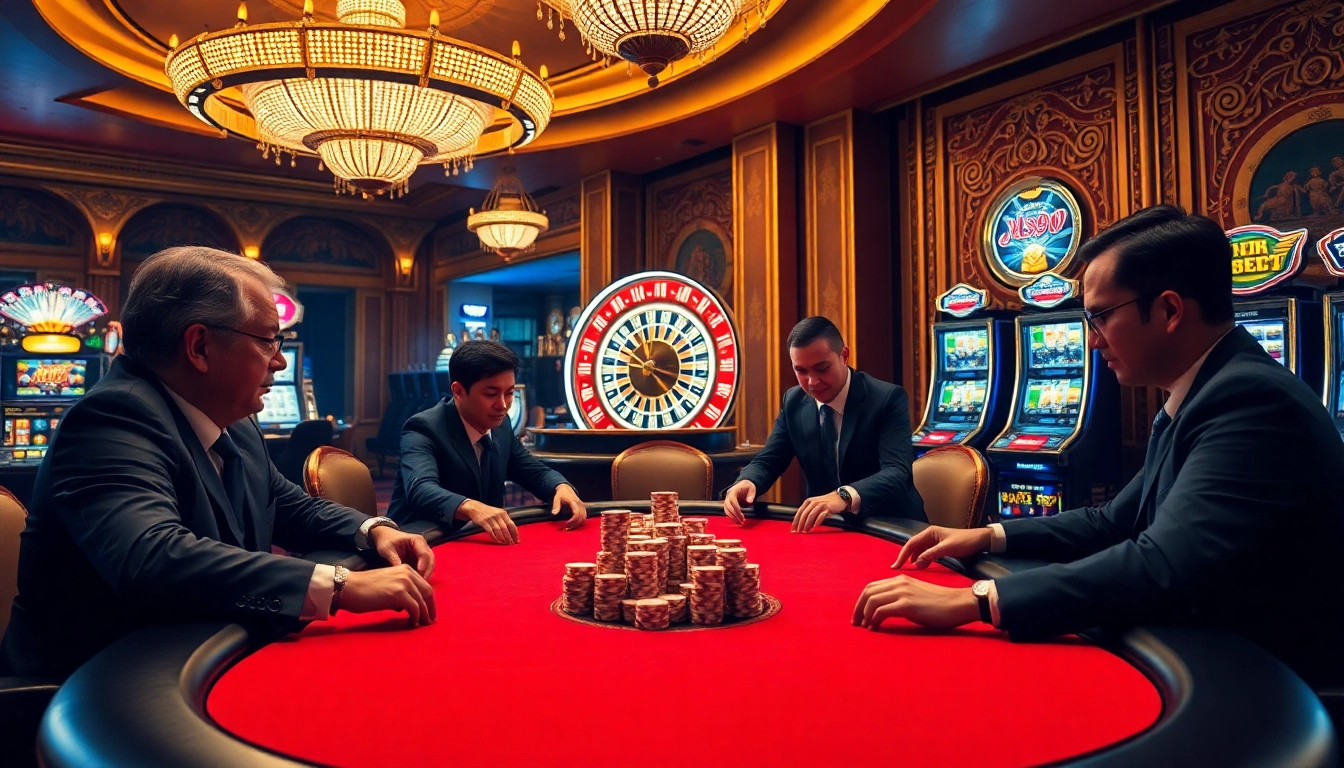 Action-packed poker game at nhà cái PS99 featuring elegant chips and a spinning roulette wheel.