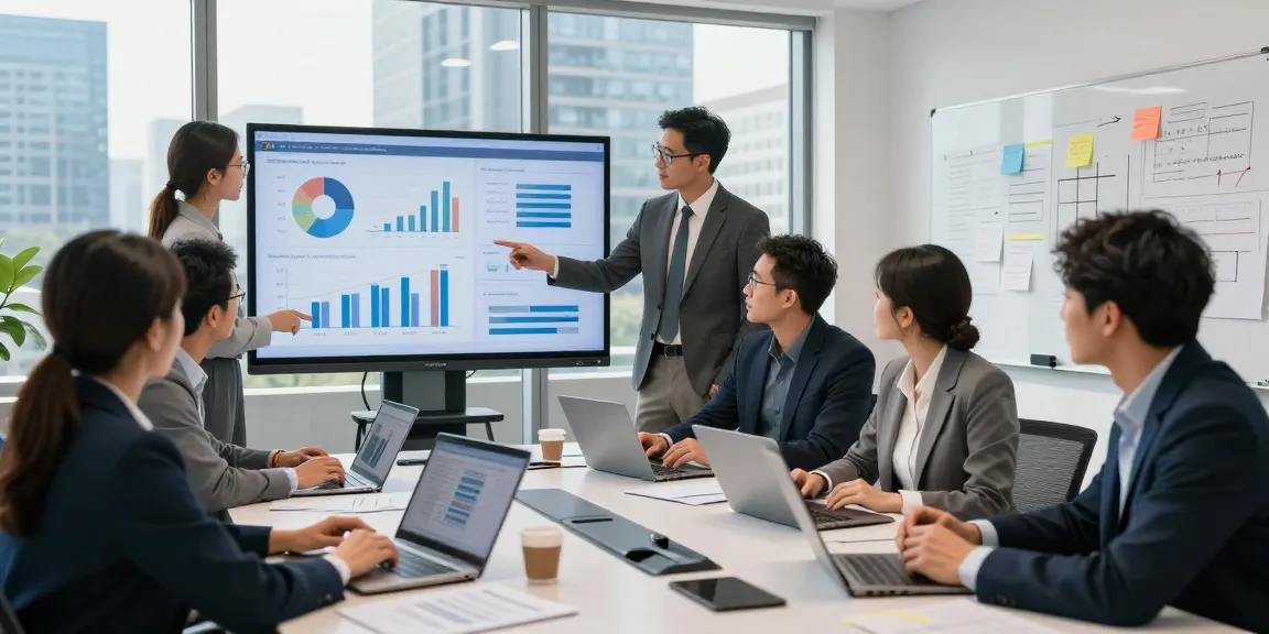 Compare business mobile deals UK in a vibrant, modern office with teams collaborating around data analytics.
