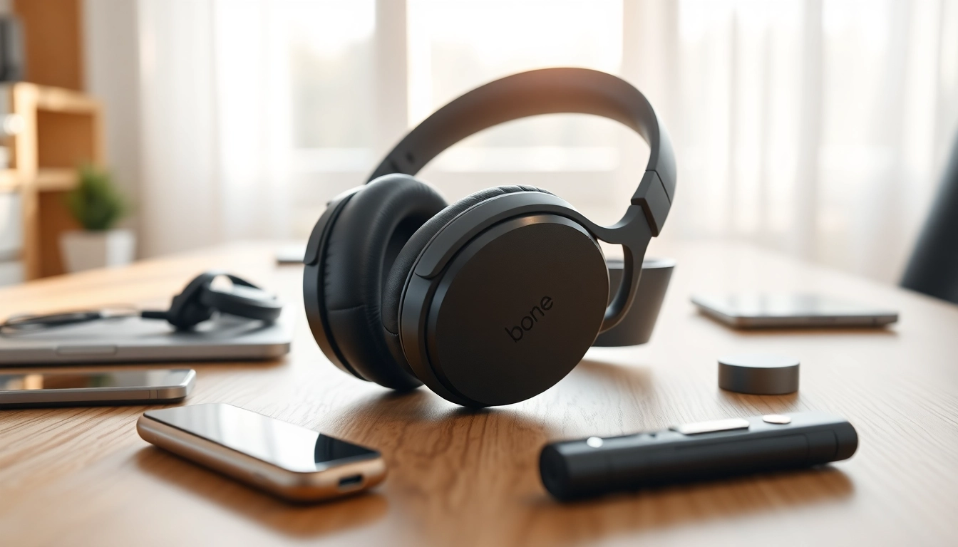 Showcasing the Bone X2 Bone Conduction Headphones on a stylish desk with natural light.