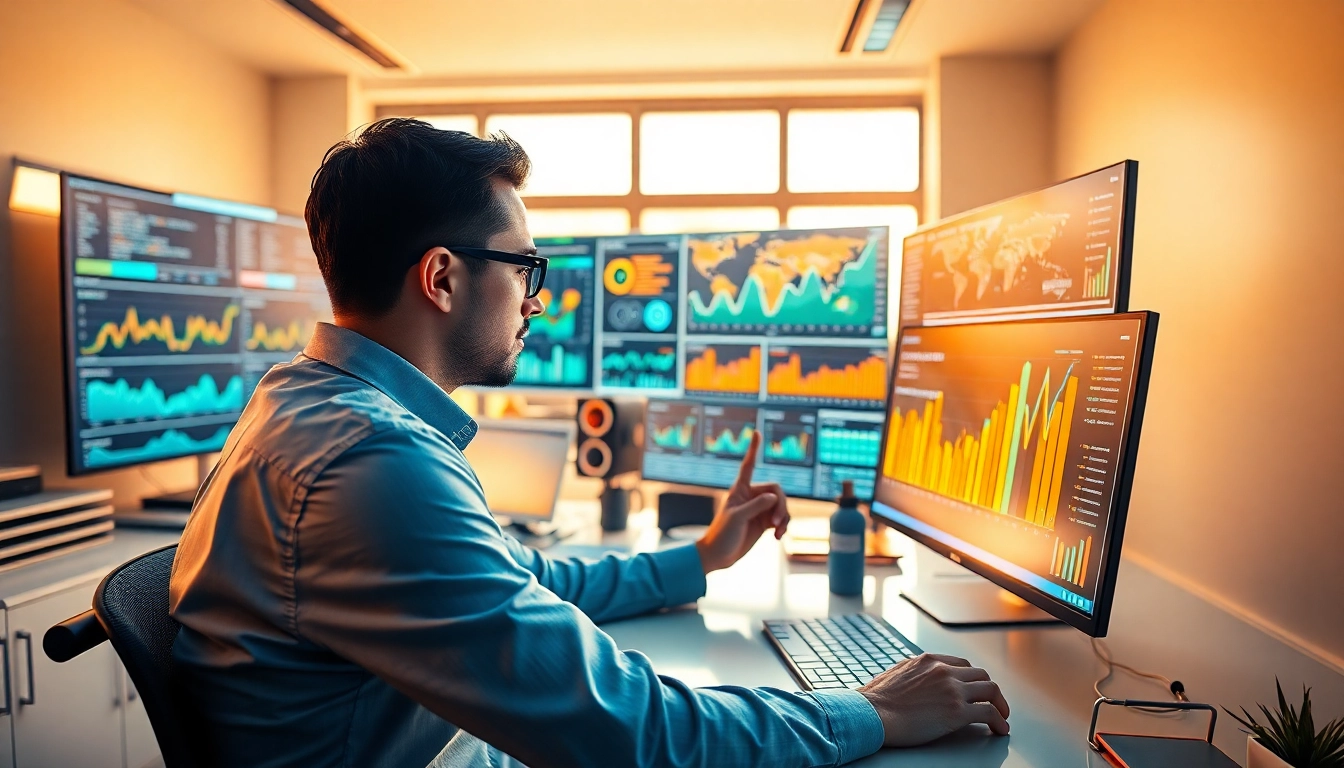 An engaging scene of competitive intelligence analysis with a data analyst in a modern workspace.