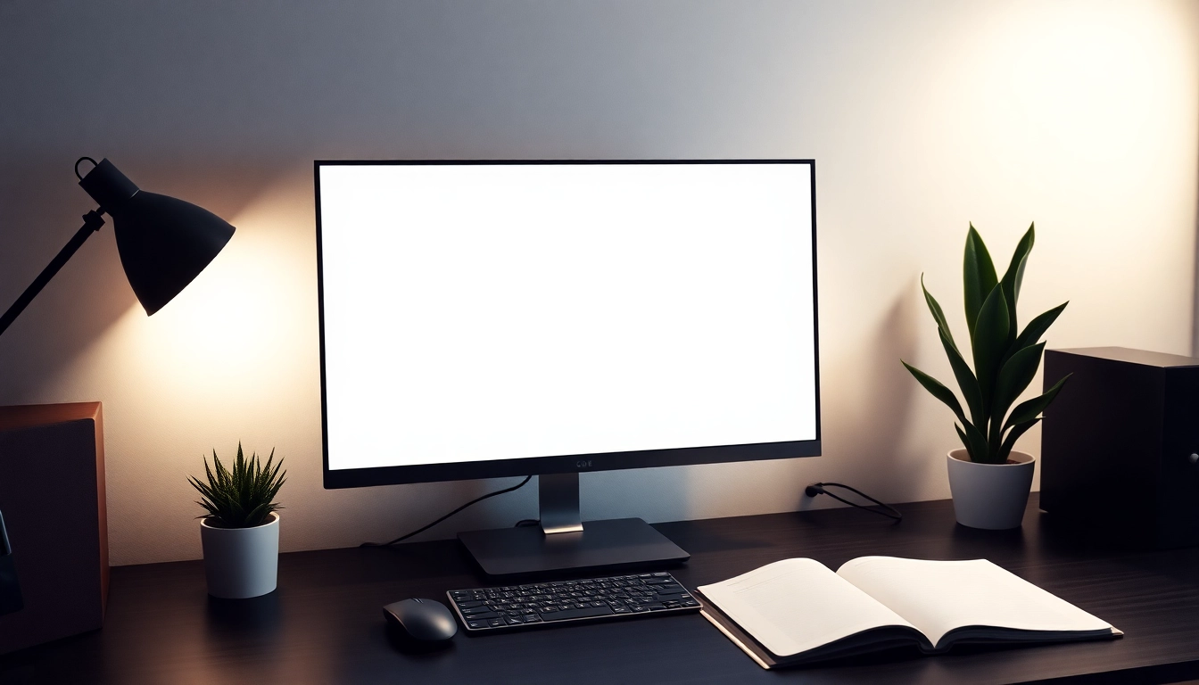Experience a full black screen in a modern workspace to enhance focus and reduce distractions.