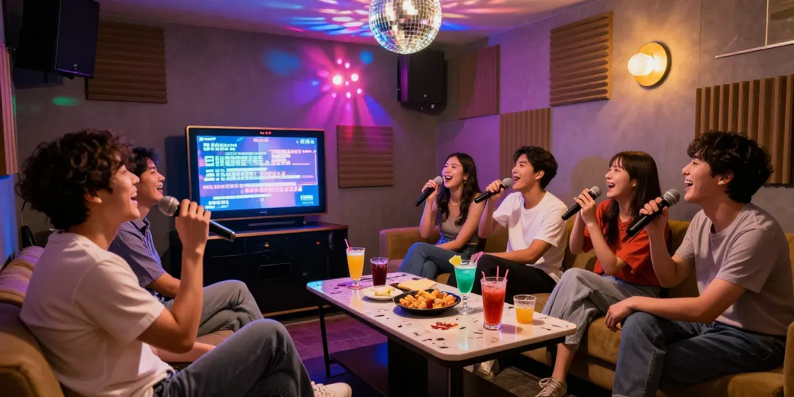 Group enjoying music and drinks at 강남 퍼펙트 가라오케, lively karaoke atmosphere