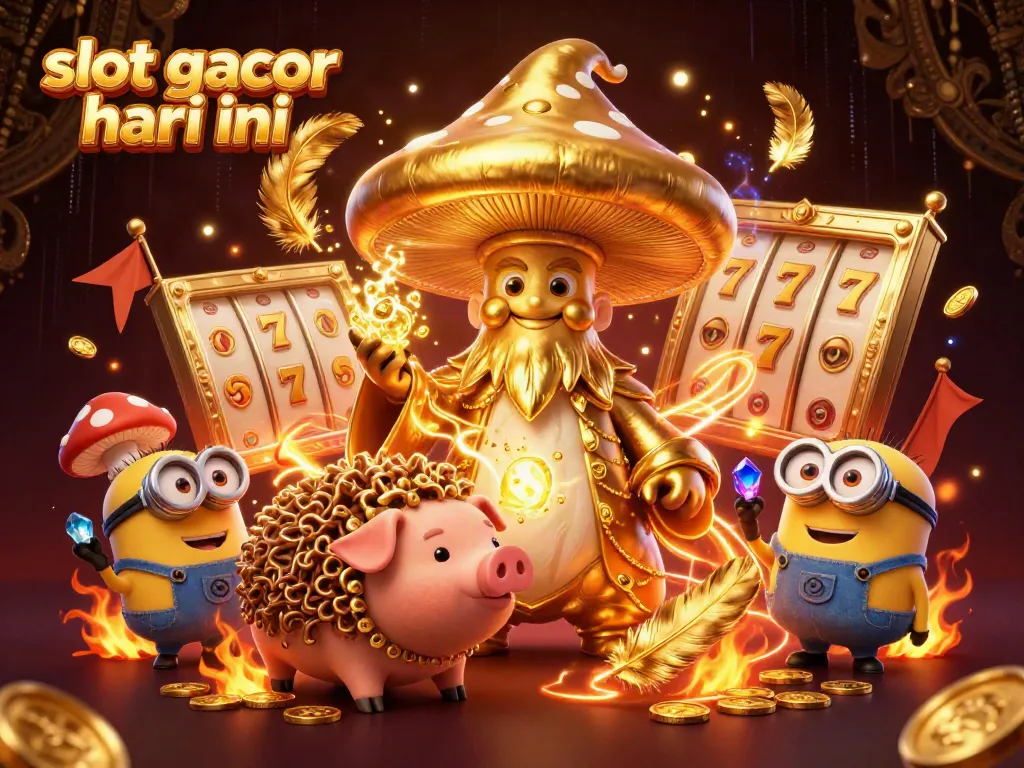 Spin the reels with slot gacor hari ini featuring a golden mushroom wizard and treasure-sniffing pig.