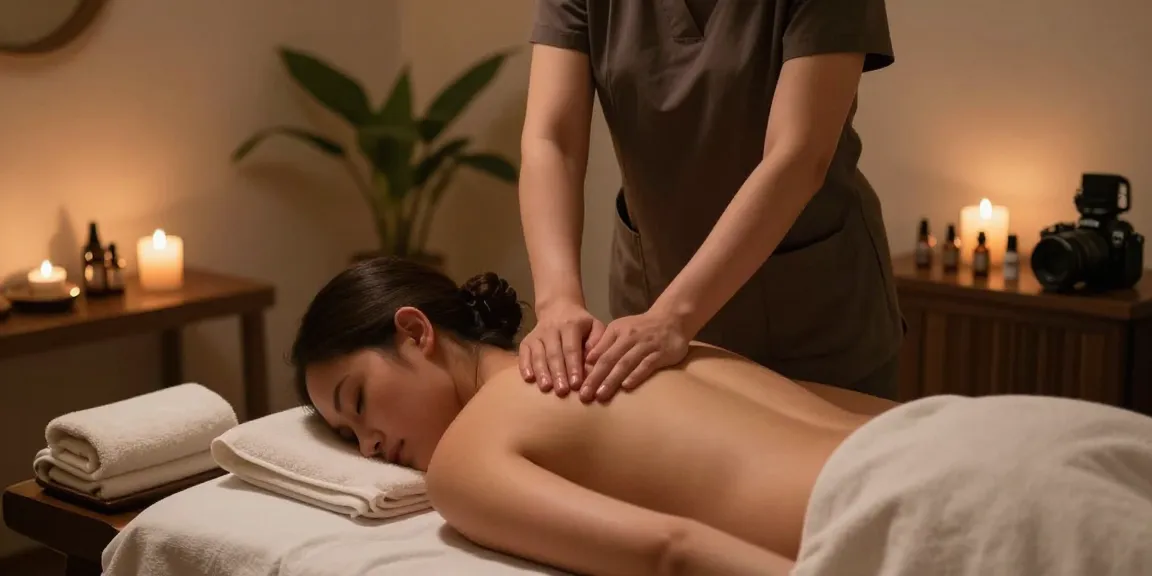 Relaxing atmosphere in a 1인샵 with a therapist providing a soothing massage.