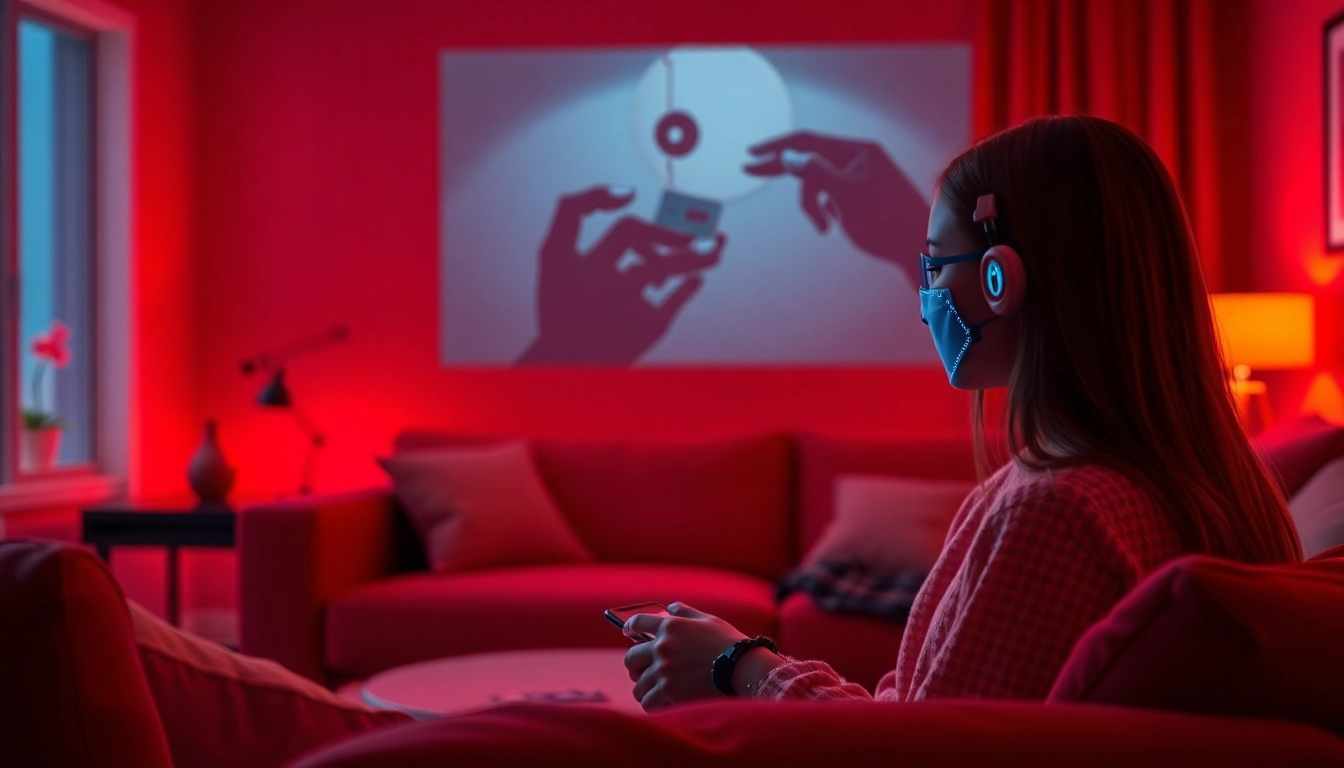 Engaging scene of intimate interaction with sex chat AI, featuring a friendly digital character in a cozy setting.