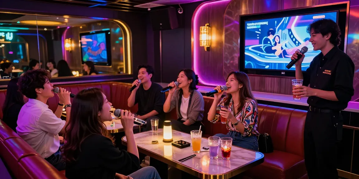 Enjoying a lively night at 인천쓰리노 karaoke bar filled with laughter and vibrant decor.