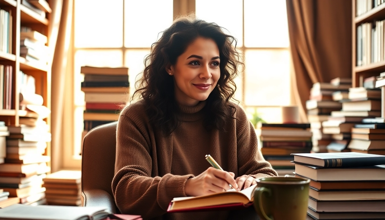 Author reflecting on motivational memoir experiences in a cozy study setting.