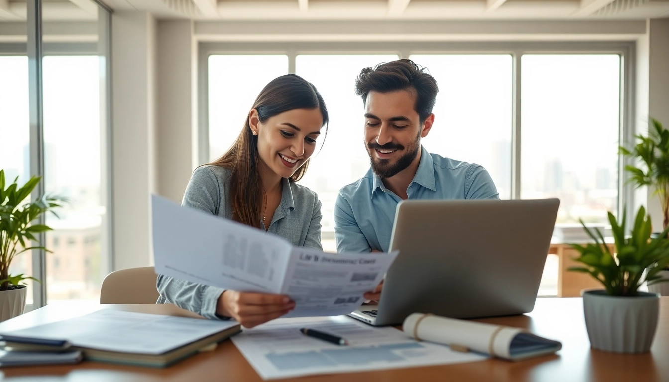 Engaging discussion on Life insurance options in a bright office setting