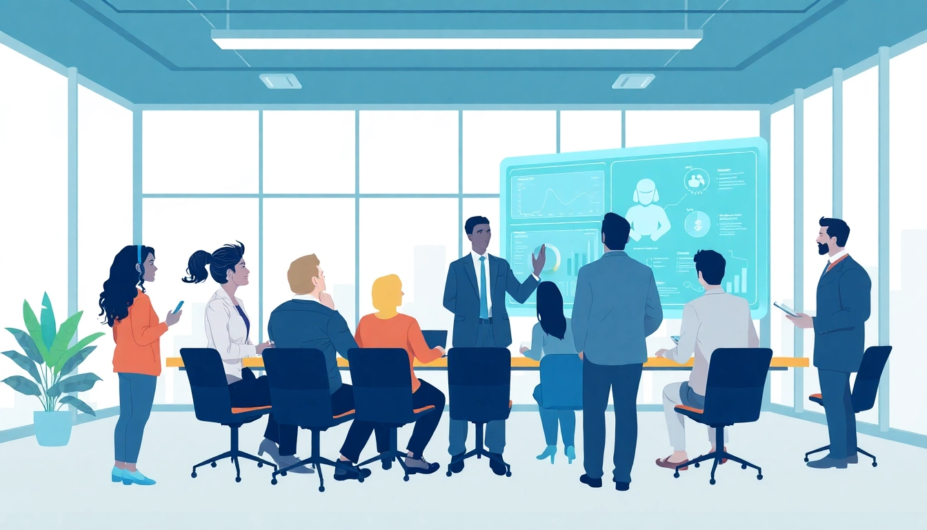 Team collaboration enhanced by ai assistant for enterprise teams in a modern office setting.
