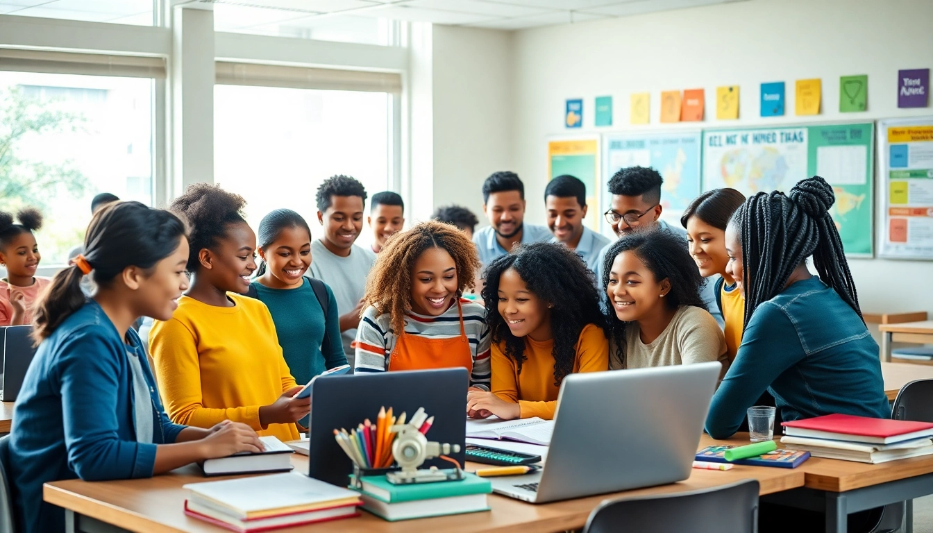 Engaged students in a modern classroom setting, showcasing innovative education practices and collaboration.