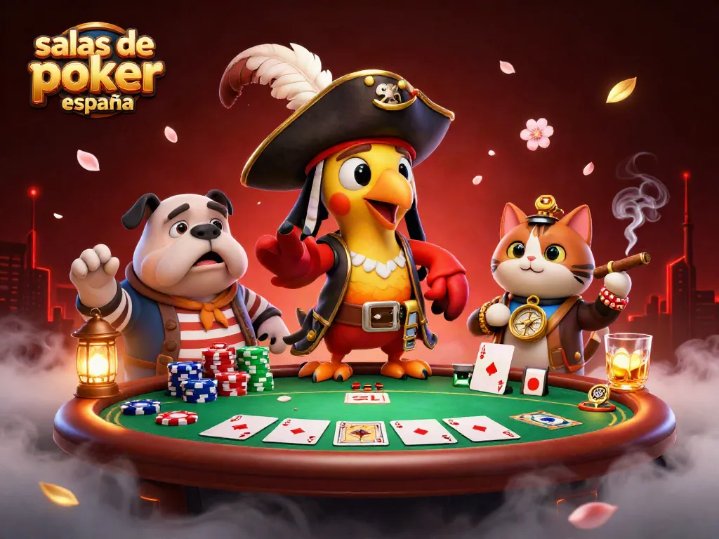 Jugadores en salas de póker online España compiten con cartas y fichas en un entorno vibrante.