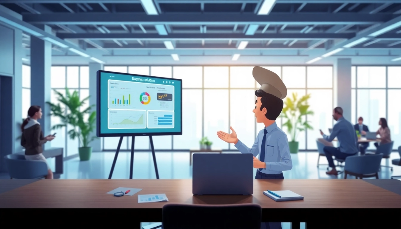 Unternehmensanimation showcasing a professional character in a creative office environment, enhancing corporate storytelling.