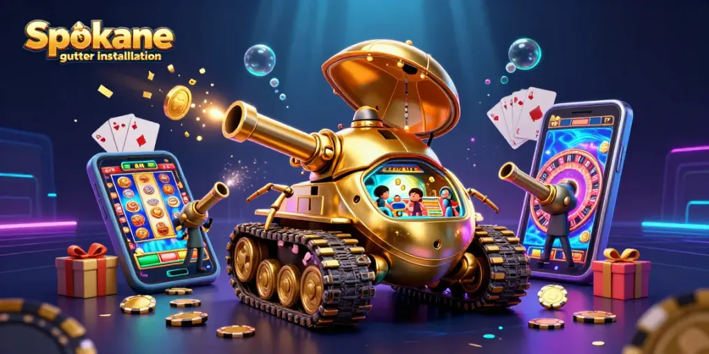 Experience Spokane gutter installation with engaging casino imagery featuring golden beetle tank.