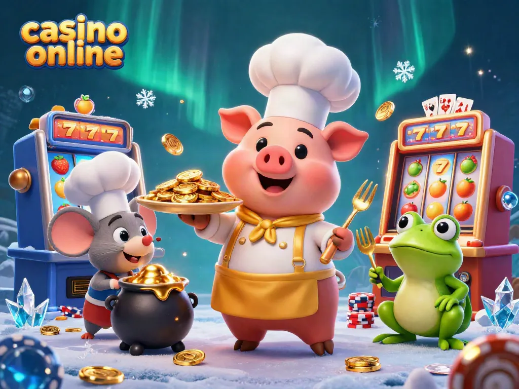 Scopri i migliori casino online mentre il cuoco serve monete d'oro in un'illustrazione vibrante.