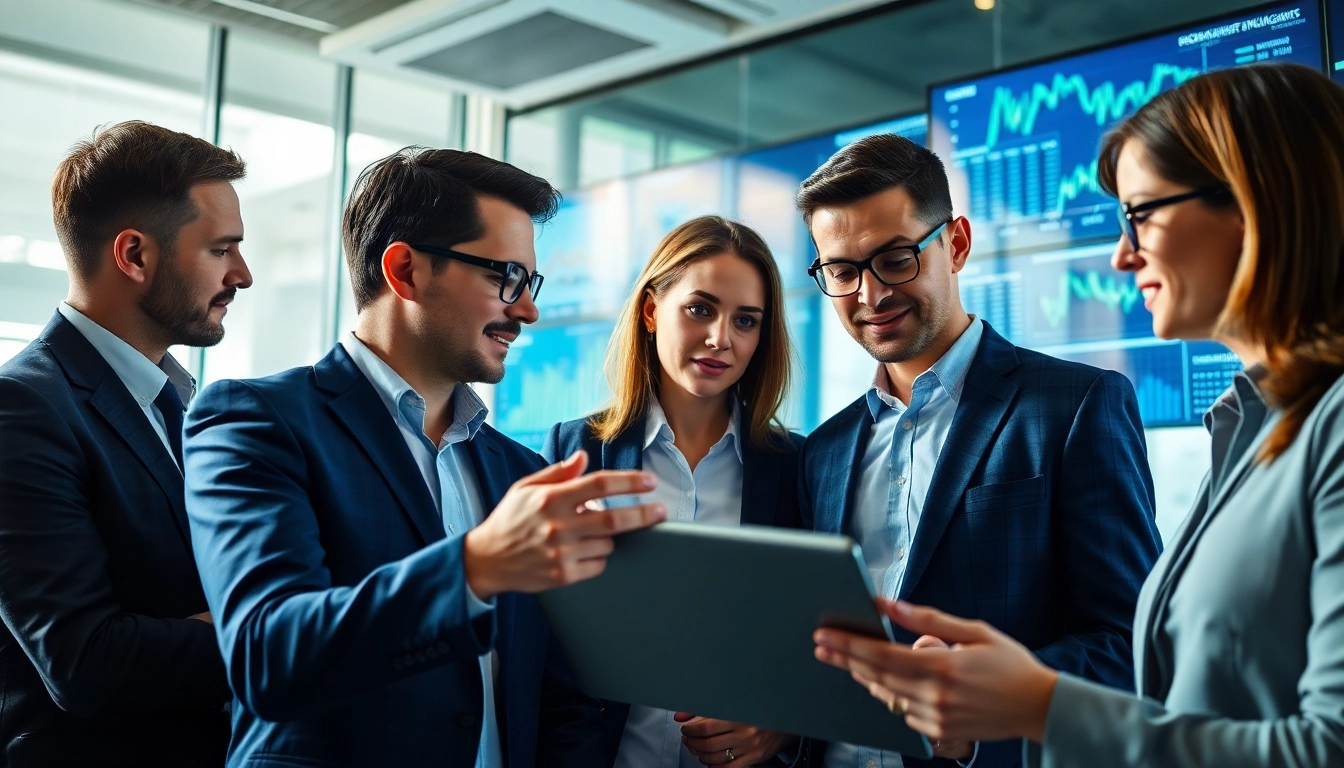 Enhance competitive intelligence for sales with a sales team collaborating and analyzing data in an office.