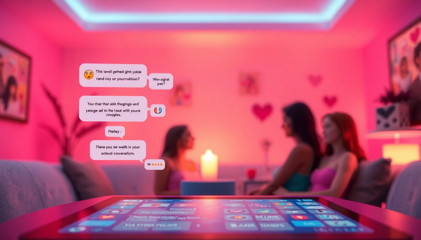 Engaging scene of AI chat interactions, highlighting sex chat AI technology with vibrant avatars and playful elements.