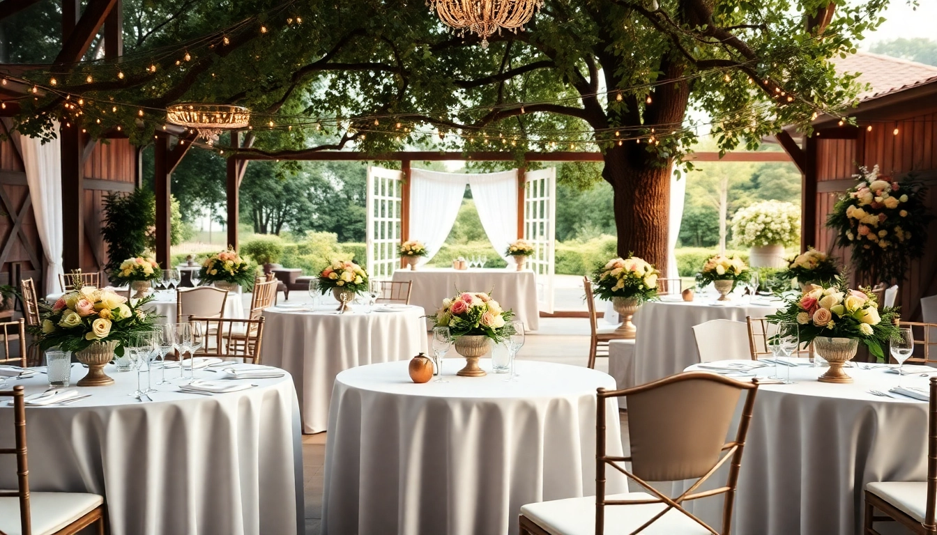 Stunning outdoor wedding & event rentals showcasing elegant table decor and floral arrangements.