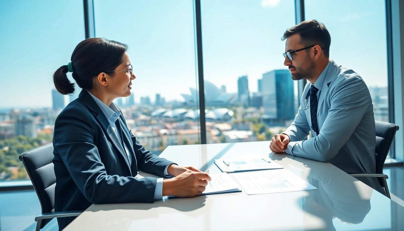 Engaging consultation on private executive health Sydney with a professional in a modern setting.