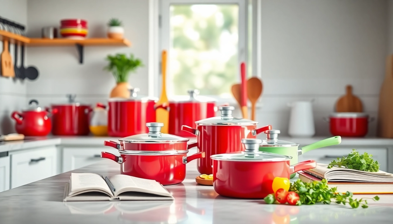 Shop vibrant kitchenware Auckland with elegant utensils and colorful pots in a modern kitchen.