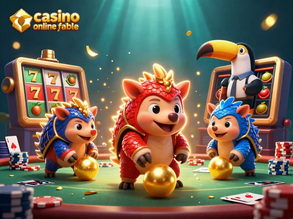 Juega en un casino online fiable y celebra con pangolines en una escena vibrante de juego.