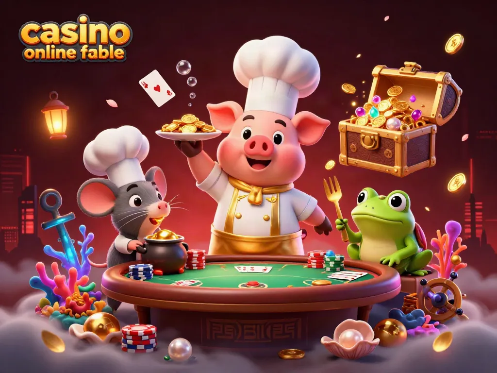 Gana en el casino online fiable con la divertida ilustración de un chef sirviendo monedas de oro.