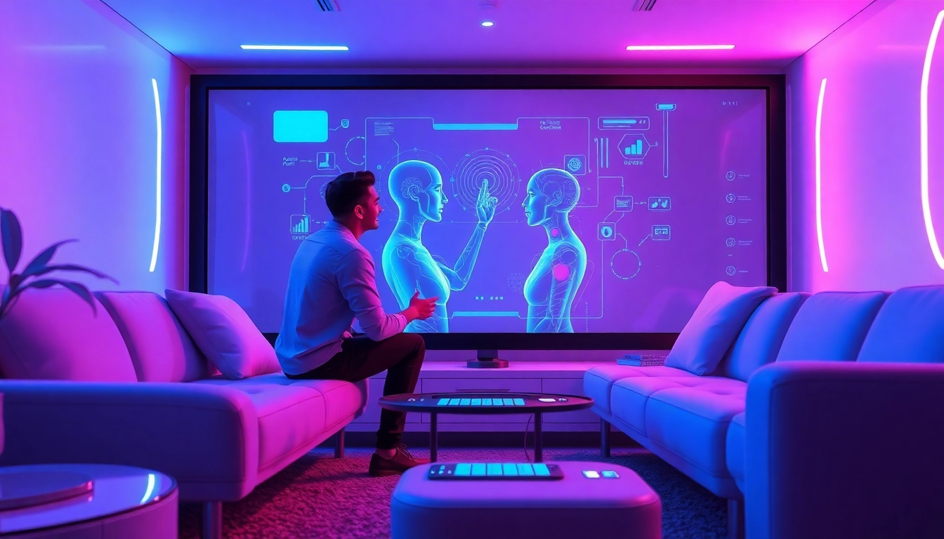Engaging scene of couples interacting with AI sex character, showcasing future romance and technology.