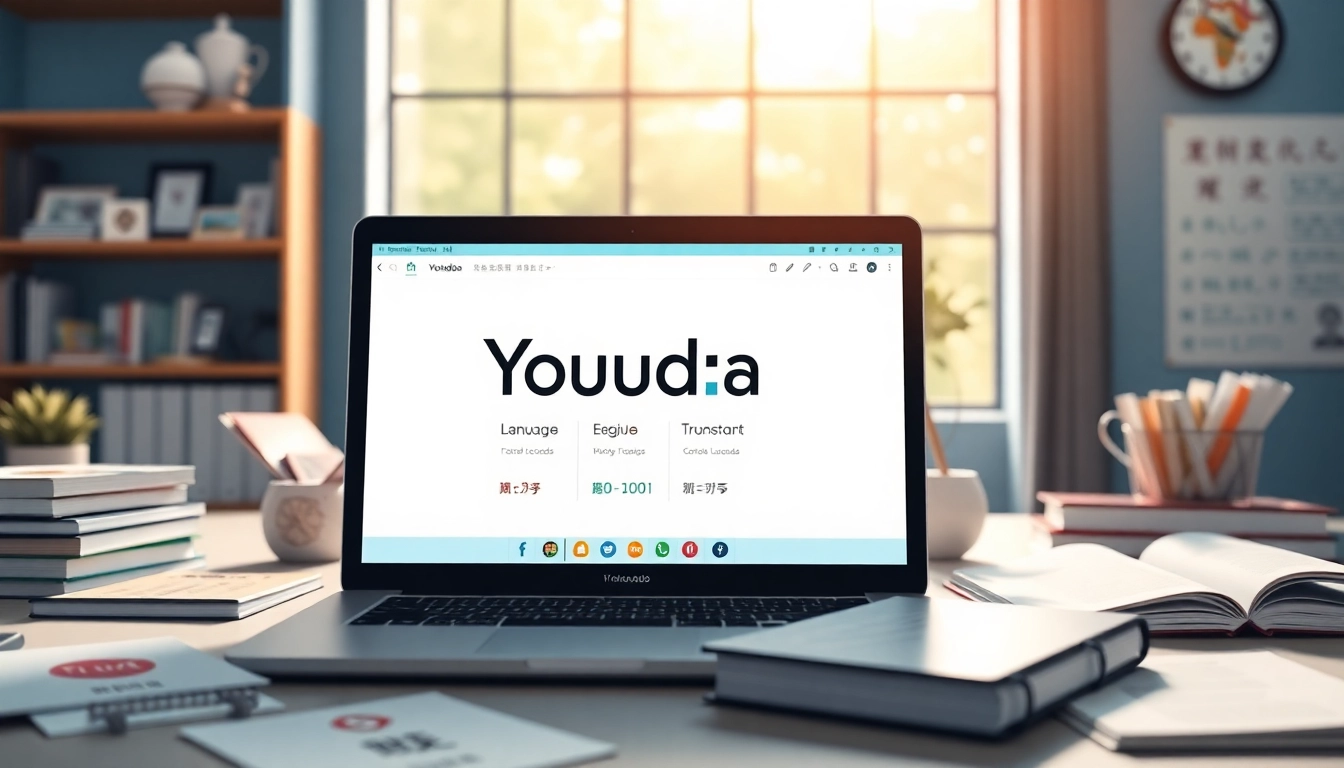 Youdao translation tool in a modern digital workspace with educational materials, showcasing innovative language learning.