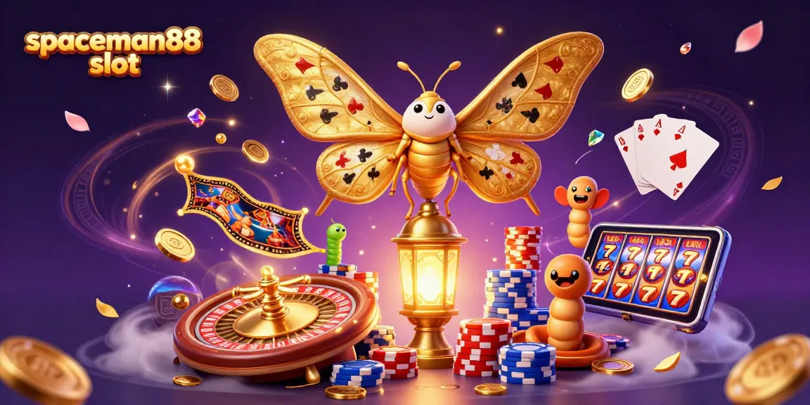Experience the excitement of spaceman88 slot with golden treasures and vibrant casino elements in a dynamic 3D scene.
