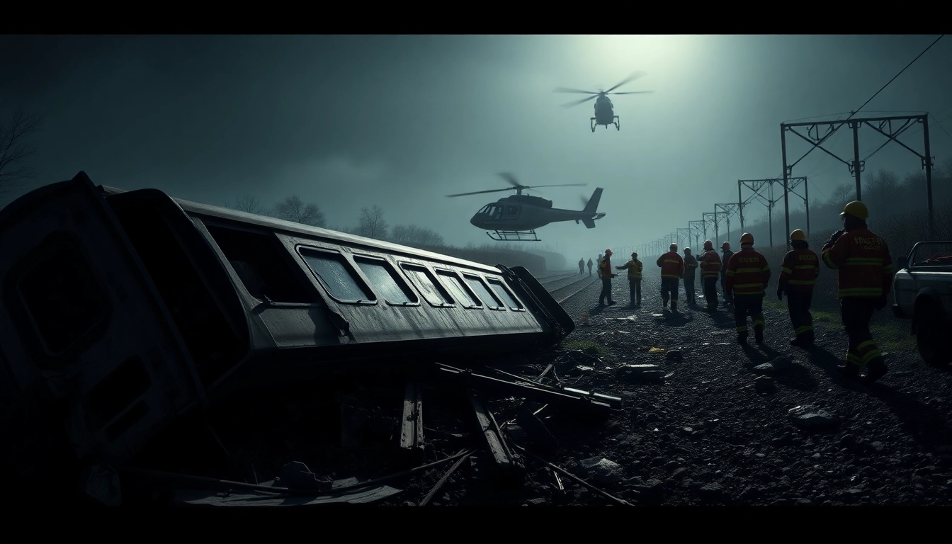 Responders working at the site of the spain train crash, showcasing the chaos and urgency involved.